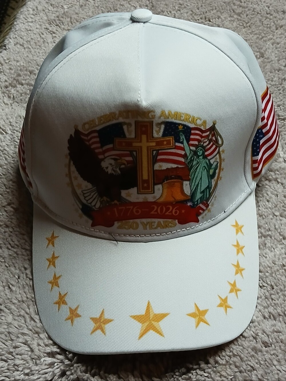 Patriotic White Baseball Cap with 1776-2026 Emblem